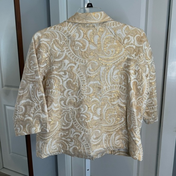 Susan Graver Ivory Gold Metallic Formal Suit Jacket Blazer Brocade Paisley Med - Picture 3 of 12